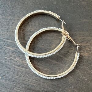 Elegant Gold and White Hoop Earrings